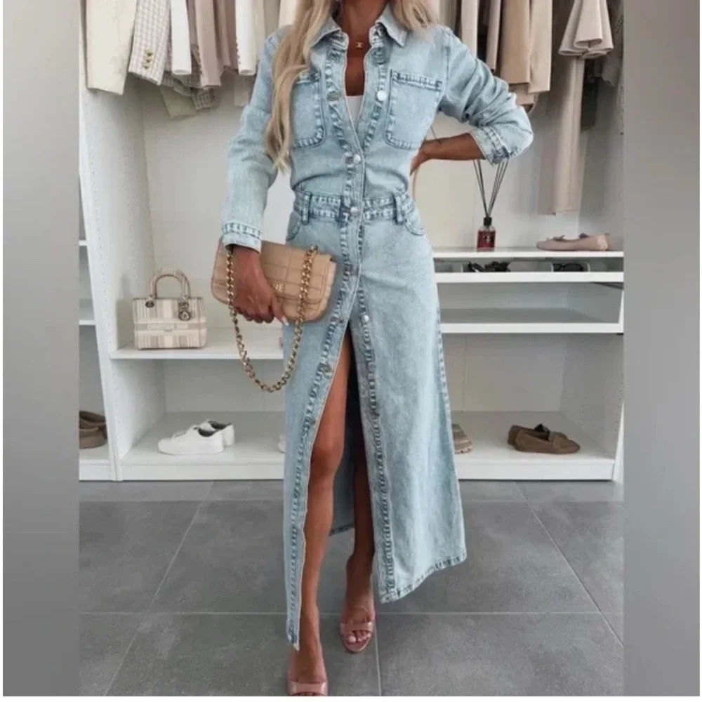 Zara Z1975 DENIM MIDI DRESS SIZE LARGE - Picture 12 of 14